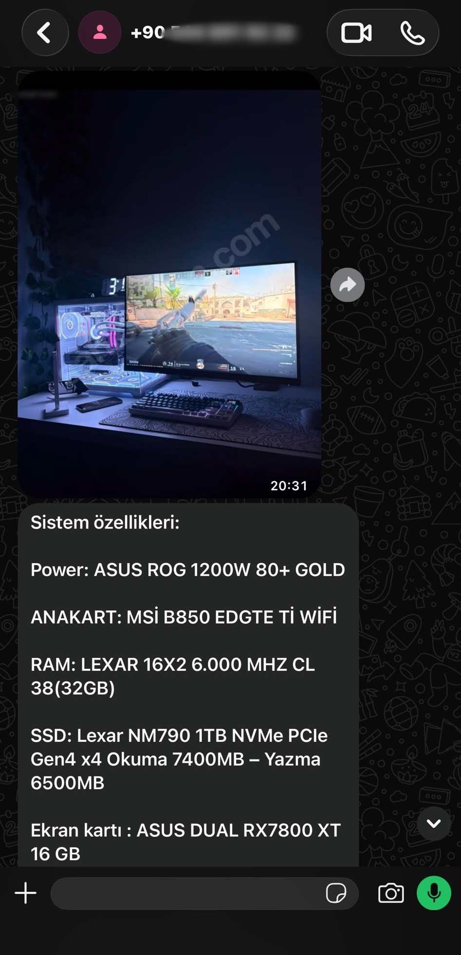RYZEN 7 7800X3D | 32GB 6000MHZ DDR5 | RX 7800 XT | 1TB SSD Görüşme görseli 6