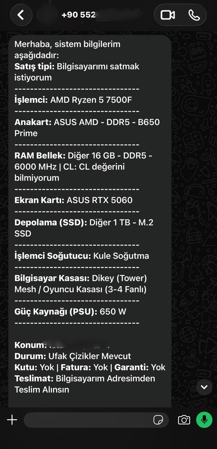 RYZEN 5 7500F | 16 GB 6000MHZ DDR5 | ASUS RTX 5060 | 1TB SSD Görüşme görseli 6